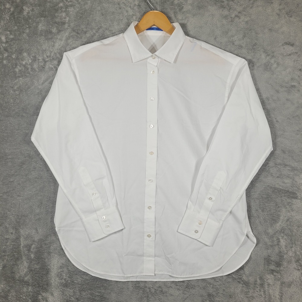 J.McLaughlin Button Up Shirt Women Large White Cotton Long Sleeve Curved Hem